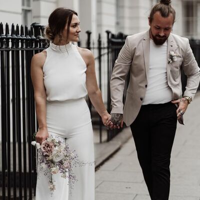 Simple sheath hig neck beach boho wedding jumpsuit bridal jumpsuits