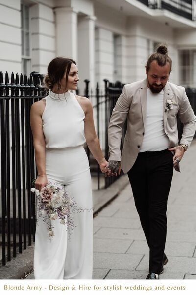 Simple Sheath Hig Neck Beach Boho Wedding Jumpsuit Bridal Jumpsuits