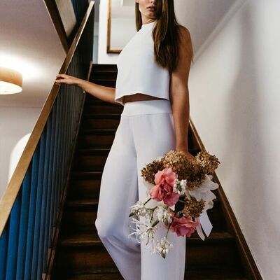 Simple sheath two pieces beach boho wedding jumpsuit bridal jumpsuits