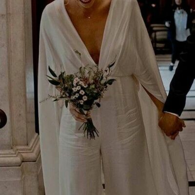 Simple sheath chiffon beach boho wedding jumpsuit bridal jumpsuits