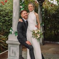 Simple Sheath HIg Neck Beach Boho Wedding Jumpsuit Bridal Jumpsuits - Thumbnail 1