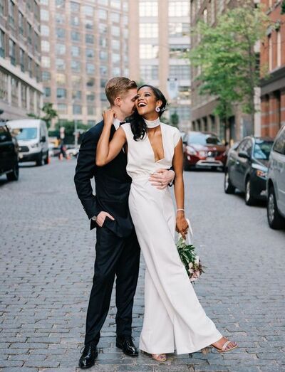 Simple Sheath High Neck Cutout Beach Boho Wedding Jumpsuit Bridal Jumpsuits