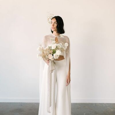 Simple two pieces with shawl beach boho wedding jumpsuit bridal jumpsuits