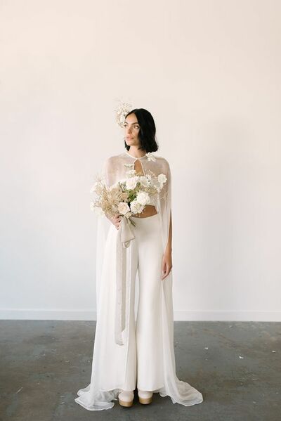 Simple Two Pieces with Shawl Beach Boho Wedding Jumpsuit Bridal Jumpsuits