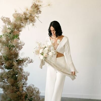 Simple sexy v neck beach boho wedding jumpsuit bridal jumpsuits - Thumbnail 4