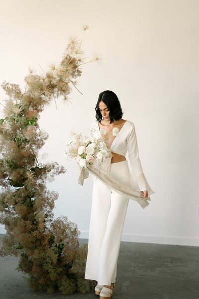 Simple Sexy V Neck Beach Boho Wedding Jumpsuit Bridal Jumpsuits