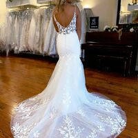 Charming Mermaid V Neck Long Wedding Dresses with Lace,1566 - Thumbnail 2