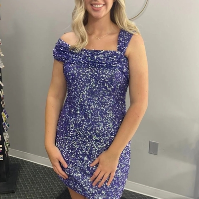 Asymmetrical purple sequins short homecoming dress