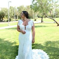 Lace Mermaid Wedding Dresses Ivory V Neck Sheath Bohemian Bridal Gown Plus Size Beach Wedding Dress,1569 - Thumbnail 1