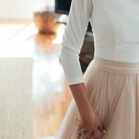 Elegant Country Champagne Wedding Dress Bateau Neck Sleeveless Backless Cheap Bridal Gowns Custom Made with Sleeves,1571 - Thumbnail 1