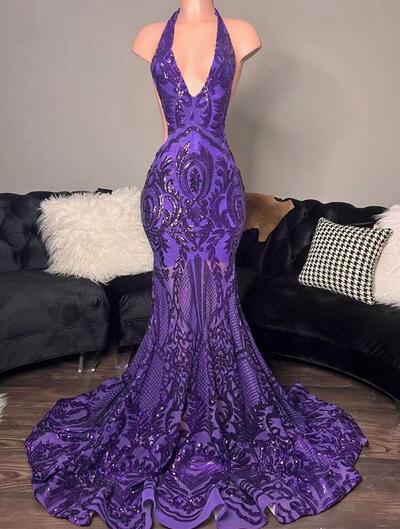 Fashion halter sparkly purple prom dresses,1574