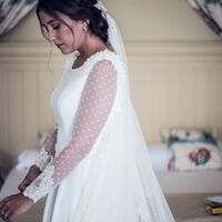 Simple Polka Dot Sheer Long Sleeve Wedding Dress Bridal Dress - Thumbnail 3