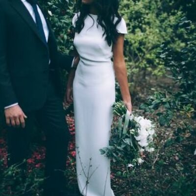 Simple cap sleeve sheath beach wedding dress bridal dress