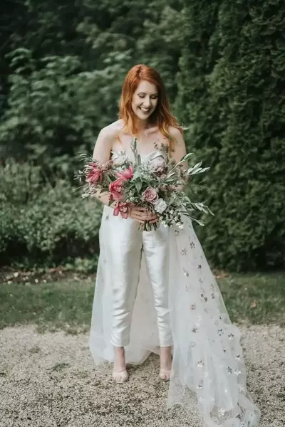 Simple Sheath Beach Wedding Jumpsuit Bridal Jumpsuit with Shawl