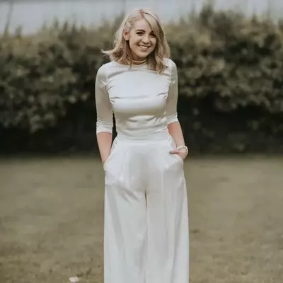 Simple sheath half sleeve beach wedding jumpsuit bridal jumpsuit with shawl