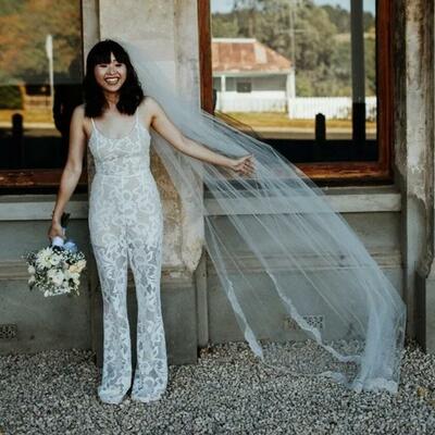 Simple sheath lace wedding jumpsuit bridal jumpsuit