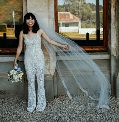 Simple Sheath Lace Wedding Jumpsuit Bridal Jumpsuit