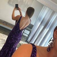 Mermaid Purple Deep V Neck Sequins Long Prom Dresses - Thumbnail 1