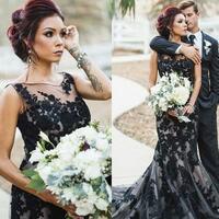 Mermaid Black Prom Dresses Sleeveless With Lace Appliques  - Thumbnail 1