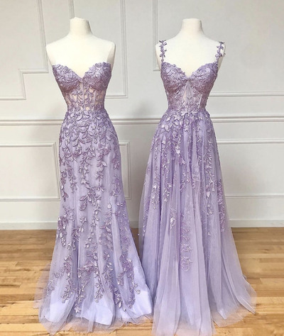Purple Lace Long Prom Dress,elegant prom dress,party dress,graduation prom dress,1578
