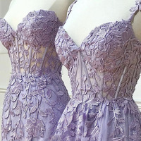 Purple Lace Long Prom Dress,elegant prom dress,party dress,graduation prom dress,1578 - Thumbnail 1