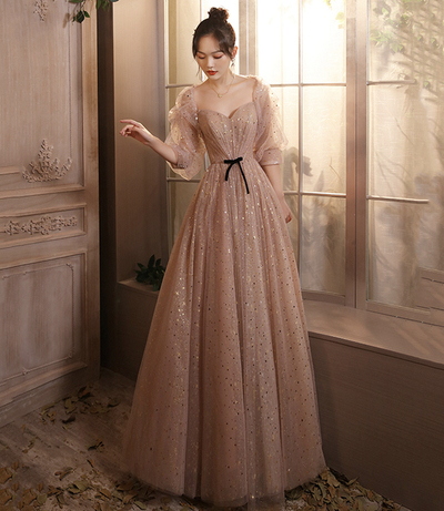 Cute tulle long A line prom dress evening dress,1579