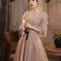 Cute tulle long A line prom dress evening dress,1579 - Thumbnail 1