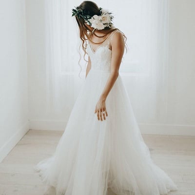 Simple aline tulle lace wedding dress bridal dress - Thumbnail 4