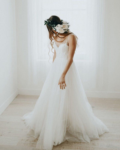 Simple ALine Tulle Lace Wedding Dress Bridal Dress