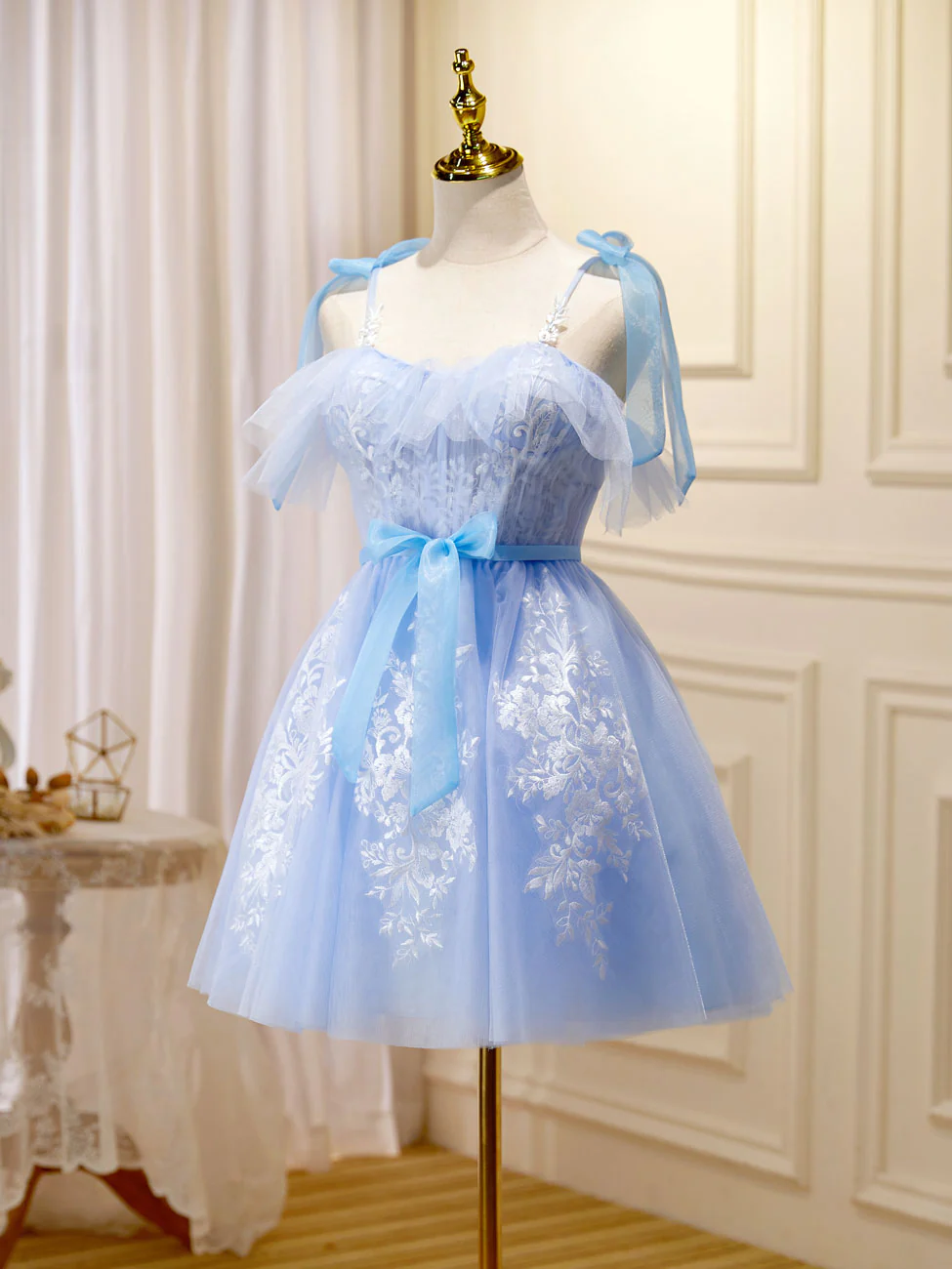 cara cara blue dress Cute Beaded Light Blue Tulle Short Prom Dress Homecoming Dress, Unique –  abcprom