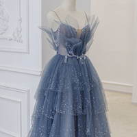 Blue Tulle Beads Long Ball Gown Dress Blue Formal Dress,1584 - Thumbnail 2