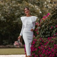 SImple Lace Tea-length Beach Boho Wedding Dress Bridal Dress - Thumbnail 1