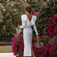 SImple Lace Tea-length Beach Boho Wedding Dress Bridal Dress - Thumbnail 2