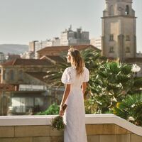 SImple Lace Tea-length Beach Boho Wedding Dress Bridal Dress - Thumbnail 2