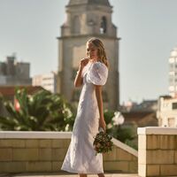 SImple Lace Tea-length Beach Boho Wedding Dress Bridal Dress - Thumbnail 3