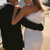 SImple Feathers One ShoulderTea-length Beach Boho Wedding Dress Bridal Dress - Thumbnail 3