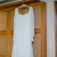 Simple Chiffon Long Sleeve Tea-length Beach Boho Wedding Dress Bridal Dress - Thumbnail 2