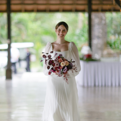 Simple chiffon long sleeve tea-length beach boho wedding dress bridal dress