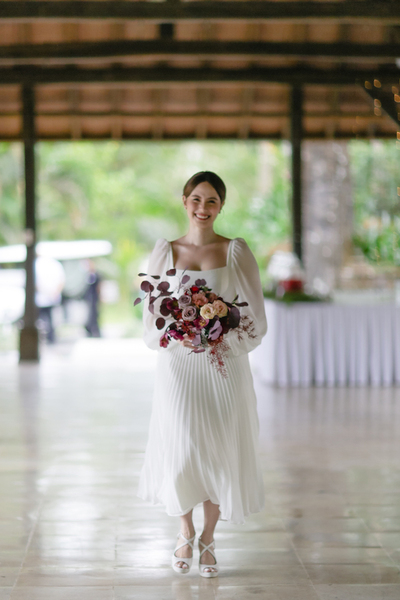 Simple Chiffon Long Sleeve Tea-length Beach Boho Wedding Dress Bridal Dress