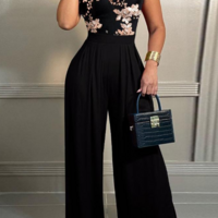 Casual Round Neck Black Sleeveless jumpsuit - Thumbnail 2