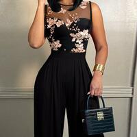 Casual Round Neck Black Sleeveless jumpsuit - Thumbnail 1