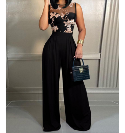 Casual Round Neck Black Sleeveless jumpsuit