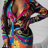 Casual Printed Long Sleeved Dress - Thumbnail 1