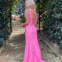 Charming Mermaid V Neck Hot Pink Lace Long Prom Dresses,1570 - Thumbnail 1