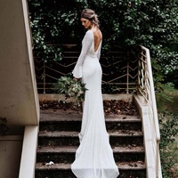 Simple Mermaid Sequins Lace Beach Boho Wedding Dress Bridal Dress - Thumbnail 1