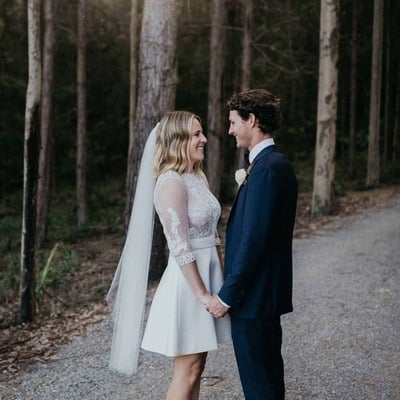 Simple lace mini short beach boho wedding dress bridal dress