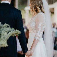 Simple Lace Mini Short Beach Boho Wedding Dress Bridal Dress - Thumbnail 1