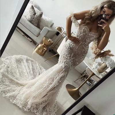 Off shoulder wedding dresses bridal gown with lace sleeveless  - Thumbnail 1