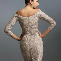 Mother Of Bride/Groom Dresses Scoop Full Lace 3/4 Long Sleeves Knee Length Sheath Plus Size Mother Of The Bride Dress - Thumbnail 1