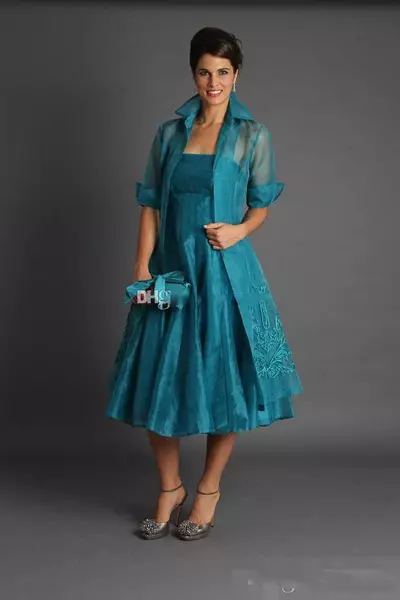 Elegant A Line Plus Size Short Mother of The Bride/Groom Dresses Jacket Teal Length Suits Evening Gowns Organza